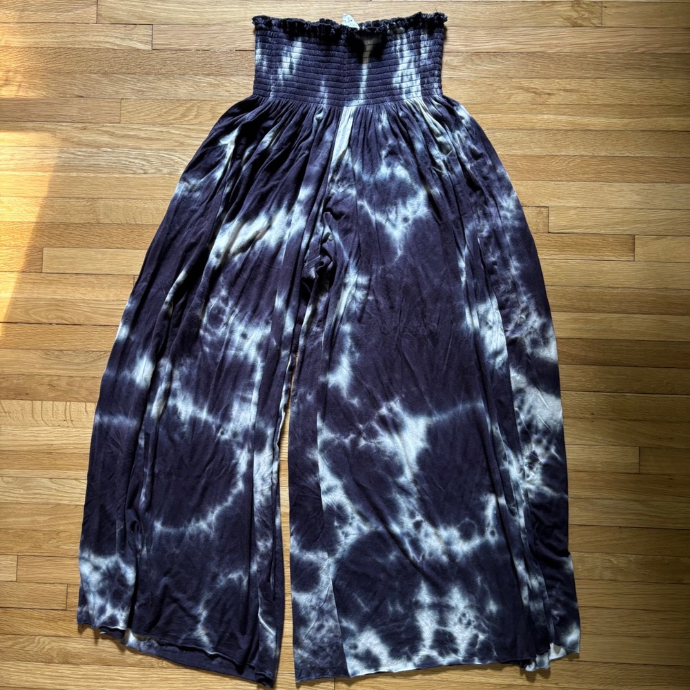 Natural Life Tie Dye Smocked Wide Leg Cropped Pants M Boho Hippie Festival Flowy